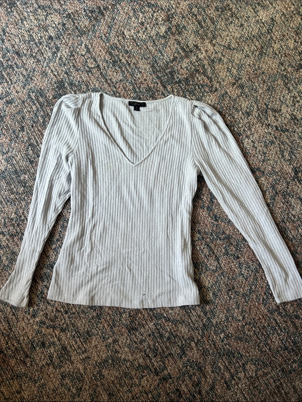 J crew Ribbed V-Neck Long Sleeve Top in Light Beige